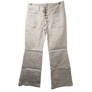 Sz 7/8 Y2K VTG Express Lace Up Flare Tan Khaki Pants Festival Coquette Bratz 00s